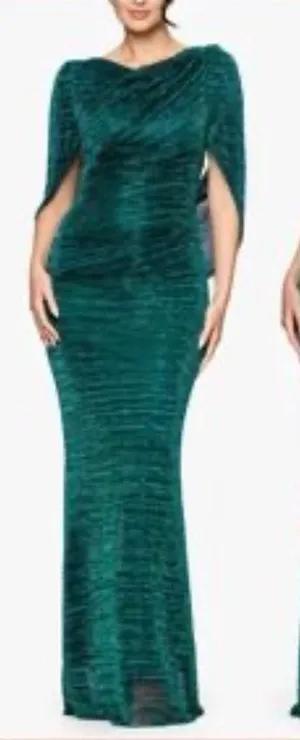 NEW Betsy & Adam Metallic Jade Green Drape Sleeve Sheath Gown Size 14 thumbnail 1