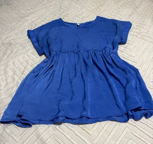 glam Royal Blue Short-Sleeve Babydoll Blouse thumbnail 1