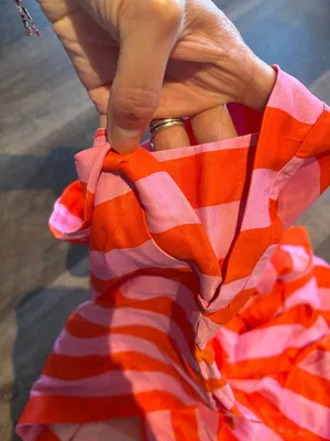 Anthropologie Pink and Orange Striped Button-Back Viscose Top thumbnail 4