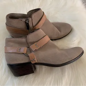 Sam Edelman Phoenix Taupe Suede Ankle Bootie Leather Strap Boot Size 7.5 thumbnail 4