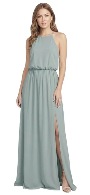 Show Me Your Mumu Heather Halter Maxi Dress Silver Sage Crisp Large NWT thumbnail 1