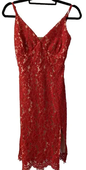 Lulus Red Lace Bodycon Dress Medium thumbnail 1