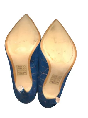 Shoe Republic Blue denim frayed trim high heels . 5” thumbnail 9