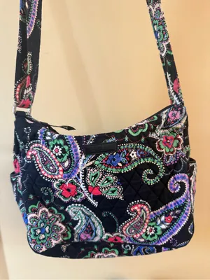 Vera Bradley Quilted Paisley Crossbody in Navy with Pink, Green & Blue Accents thumbnail 1