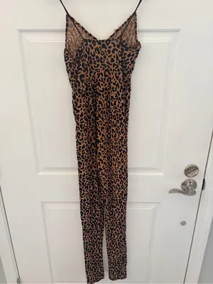 Leopard Print Slip Jumpsuit in Brown thumbnail 4