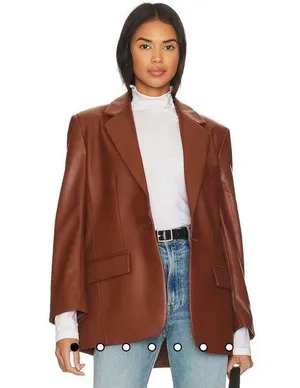 Imaan Faux Leather Blazer in Cognac thumbnail 1