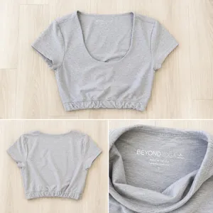 Beyond Yoga Women's Gray Short Sleeve Scoop Neck Cropped Athletic T-Shirt Small thumbnail 2