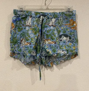 Printfresh Sleep Shorts Womens 2XS Blue Cat Floral Ruffle Drawstring Pajama thumbnail 1