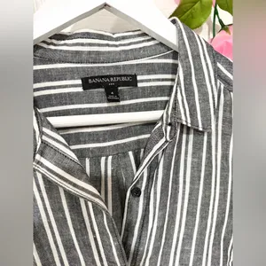 Banana Republic Gray White Coastal Linen Blend Preppy Size 4 Striped Shirt Dress thumbnail 3