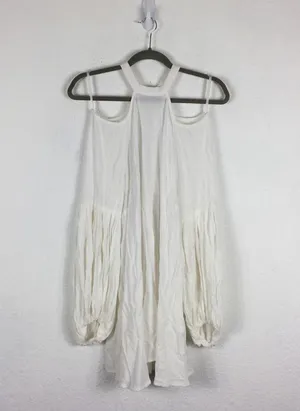 Free People Drift Away White Cold Shoulder Balloon Sleeves Tunic Dress Medium thumbnail 4
