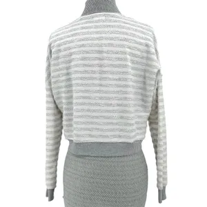 Maison Jules Sweater Gray Striped Cropped Knit Cardigan Coastal Academia Preppy thumbnail 2