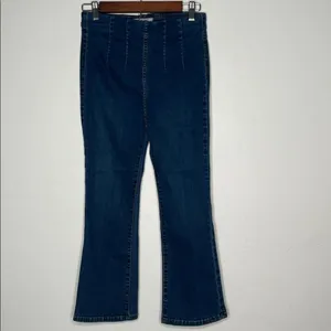 Free People Pull On High Rise Crop Flare Jeans Blue Stretch Denim Size 27 thumbnail 2