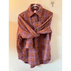 Dizzy Lizzy Purple Orange Plaid Shacket Button‎ Down Shirt Jacket Small thumbnail 3