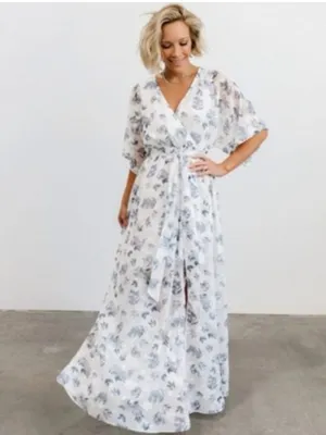 Baltic Born Luca Jacquard Kimono Slate Blue Floral White Short Sleeve Maxi thumbnail 2