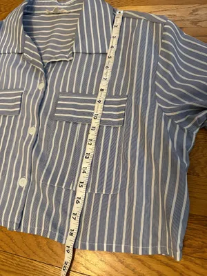Lily Star Blue and White Striped Button-Front Crop Shirt size L thumbnail 8