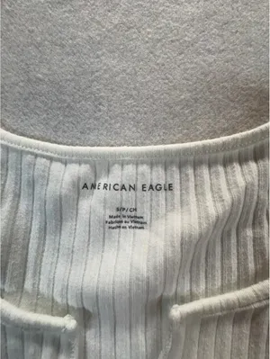 American Eagle Women’s S White Ribbed Split Neck Tank Top Sleeveless Basic thumbnail 2