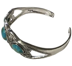 Stauer Triple Turquoise Cuff Open Bangle Silver Bracelet thumbnail 7