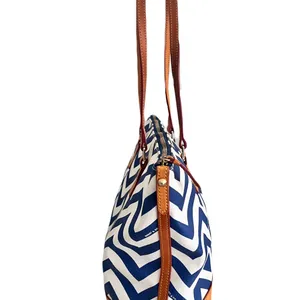 Dooney & Bourke Blue and White Chevron Coated Canvas Tote Bag thumbnail 2
