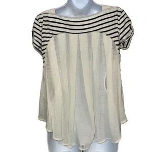 FREE PEOPLE French Kiss Black White Striped High Low Blouse‎ S/S Size XS thumbnail 6