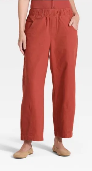 Universal Threads Women's Mid-Rise Barrel Leg Pull-On Pants - Rust - Large thumbnail 1