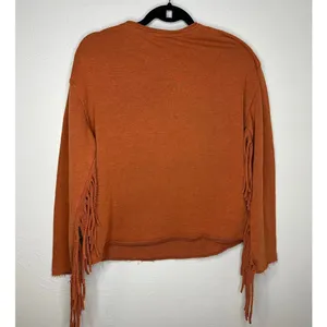 Wrangler Retro Western Fringe Top Women's Size Medium Rust Cowgirl Sweater thumbnail 2