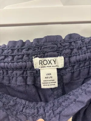 Roxy Oceanside Navy Blue Linen Drawstring Flare Pants Size L thumbnail 6