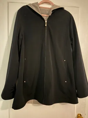 Fleet Street Reversible Hooded‎ Rain Jacket Womens Medium Black Grey Zip Up Coat thumbnail 1