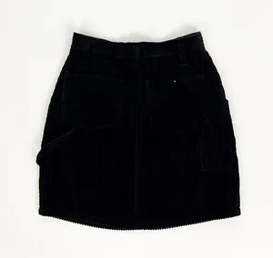 Vintage 90’s Wide-Wale Corduroy Carpenter Mini Skirt in Black | Size 26” thumbnail 8