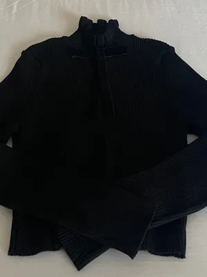 NWOT ZARA Black Ribbed Knit Ruffle Neck Sweater Velvet Bow Size L thumbnail 3