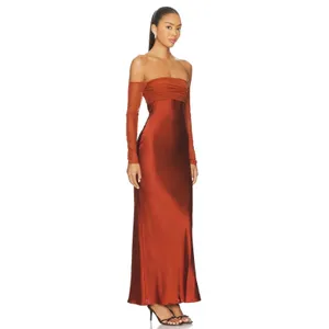Significant Other Brianna Maxi Dress Clove Rust Off Shoulder Mesh SD250734D thumbnail 2