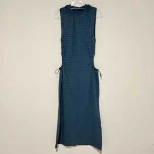 ASOS DESIGN crinkle midi dress cut out side detail and toggle trim blue‎ 10 thumbnail 3