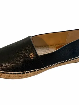Ralph Lauren Black Leather Espadrille Slip-Ons with Natural Raffia Toe NWOT 6.5 thumbnail 4