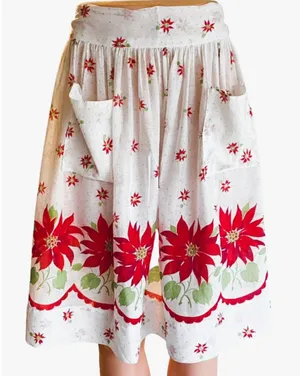 Vintage Christmas Kitschy Poinsettia Retro Holiday Apron with Pockets thumbnail 1