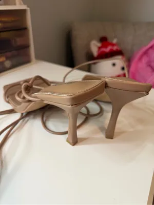 Public desire nude lace up heels thumbnail 3