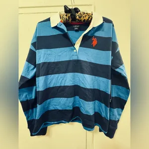 NWT U.S. Polo Association Long Sleeve V Neck striped rugby blokecore shirt M thumbnail 3