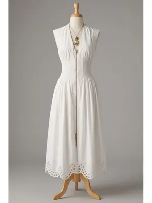 NWT Anthropologie Tommie Zip-Front Midi in White Eyelet-Trim Edition Dress S thumbnail 4