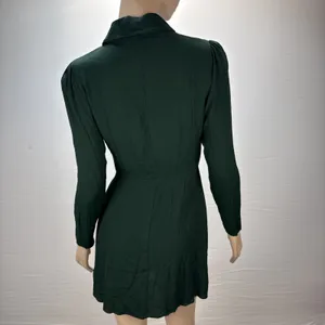 Reformation‎ Hugh Mini Shirt Dress Size 2 Forest Green Gold Buttons Long Sleeve thumbnail 4