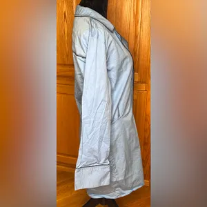ZARA Short Trench Coat Deep V-Neck Cotton Button-Up Shirt Dress‎ Blue Size Large thumbnail 14