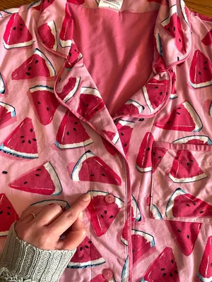 MUNKI MUNKI Pink White Blue Watermelon Fruit Print Short Sleeve Pajama SHIRT PJs thumbnail 13