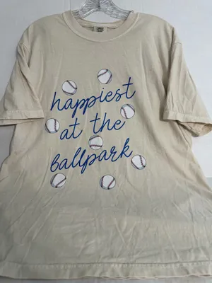 Comfort Colors Cream 'Happiest at the Ballpark' Graphic Tee with Blue Script thumbnail 1