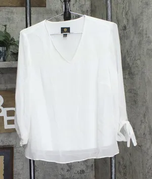 NEW JM Collection Womens ie Sleeve Shirt Top White S thumbnail 1