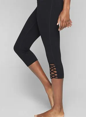 Athleta Mind over Mat Capri Lattice Cut Out Leggings Women’s size small Black thumbnail 1