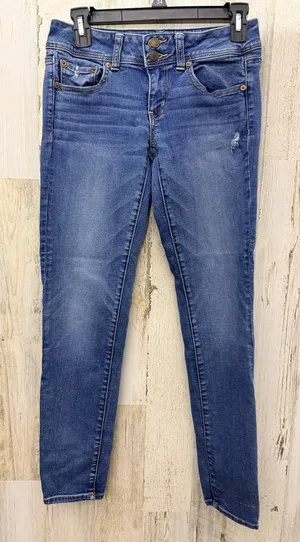 American Eagle Womens 6 Regular Stretch Skinny Jeans Double Button Distressed thumbnail 1