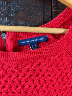 American Eagle Red Open Knit Sweater XS thumbnail 4