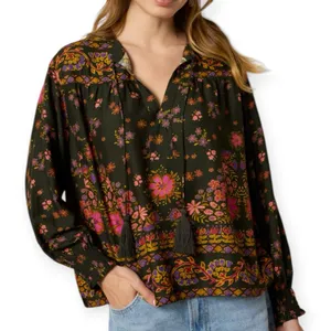 NWT Natural Life Dara Top Size XL Blooming Bandana Charcoal thumbnail 1
