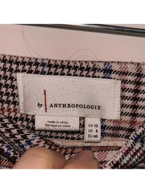✅By Anthropologie plaid tartan neutral color career pants trousers light wear thumbnail 7