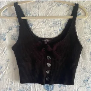 For Love and Lemons Pointelle Knit Crop Top Black Flower Ribbed Bow Coquette thumbnail 4
