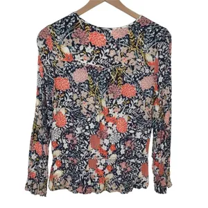 Anthropologie MAEVE PUFF SLEEVE BEGONIA PEPLUM FLORAL COTTAGE TASSEL TIES TOP M thumbnail 3