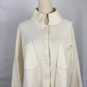 Aerie Button Front Cardigan Womens Small Mock Neck Pocket Knit Cream Oversized thumbnail 2