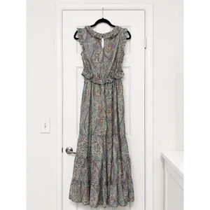&Merci Paisley Ruffle Cutout Tiered Maxi Dress Olive Green Orange Holiday NWT M thumbnail 4